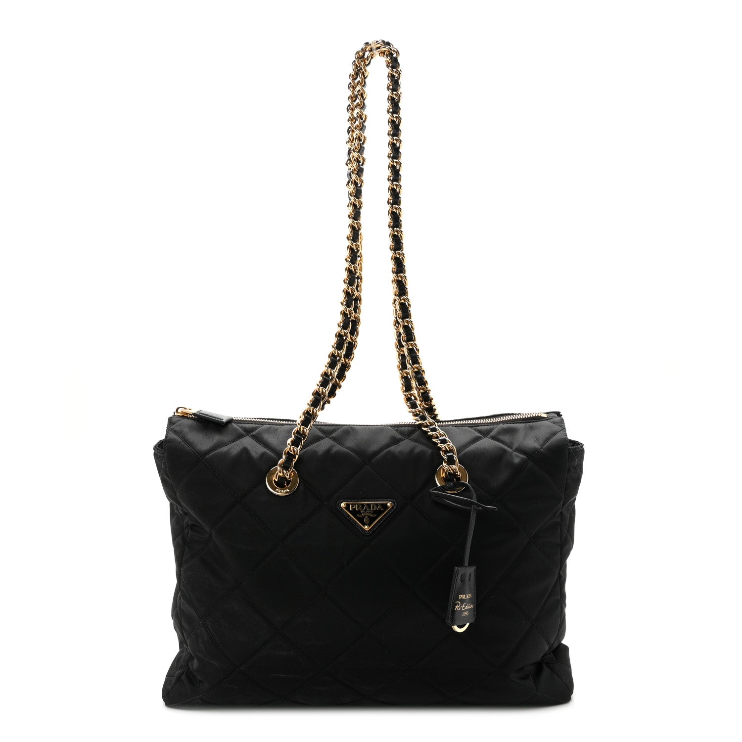 Prada Re-Nylon Stitched Re-Edition 1995 Chaine Medium Tote Bag Black 1 of 9