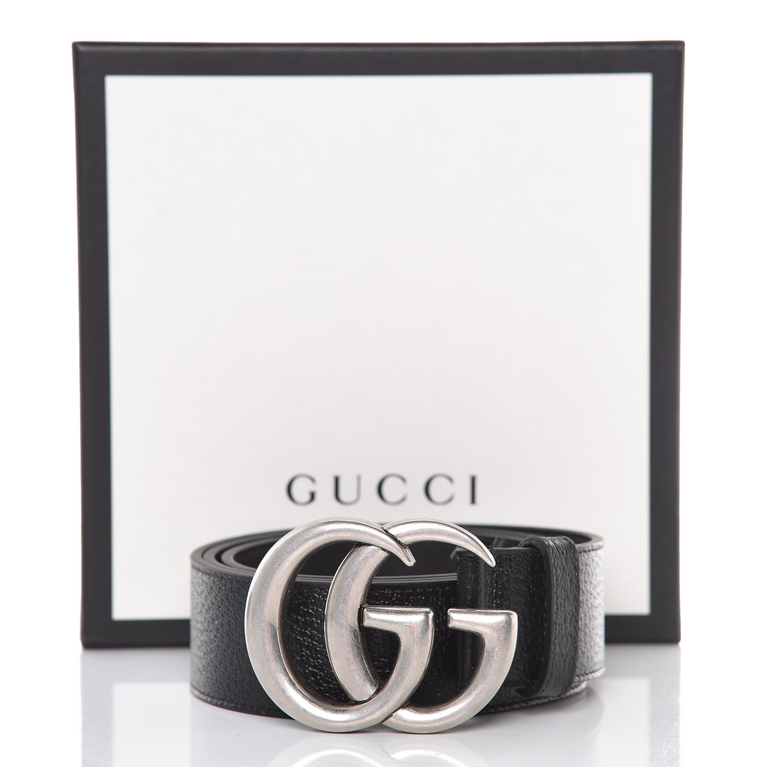 Gucci Textured Dollar Calfskin Nickel Double G 40mm Belt 95 38 Black 7 of 7