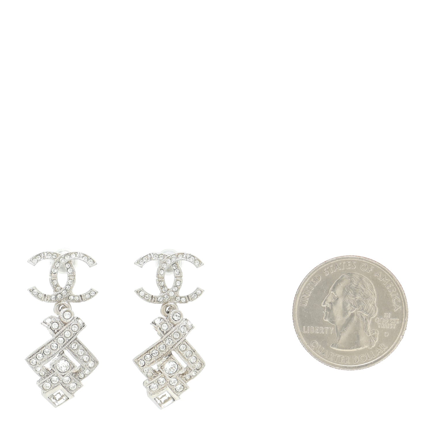 Chanel Crystal CC Drop Earrings Silver 2 of 5