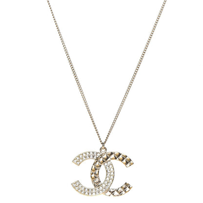Chanel Baguette Crystal Quilted CC Pendant Necklace Gold 1 of 5
