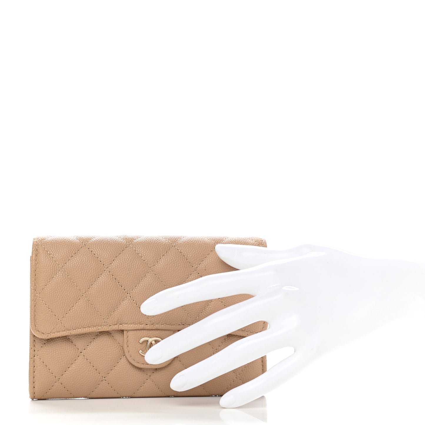 Caviar Quilted Medium Flap Wallet Beige