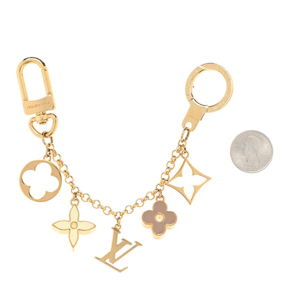 Louis Vuitton Brass Enamel Fleur De Monogram Bag Charm Chain Gold 2 of 4