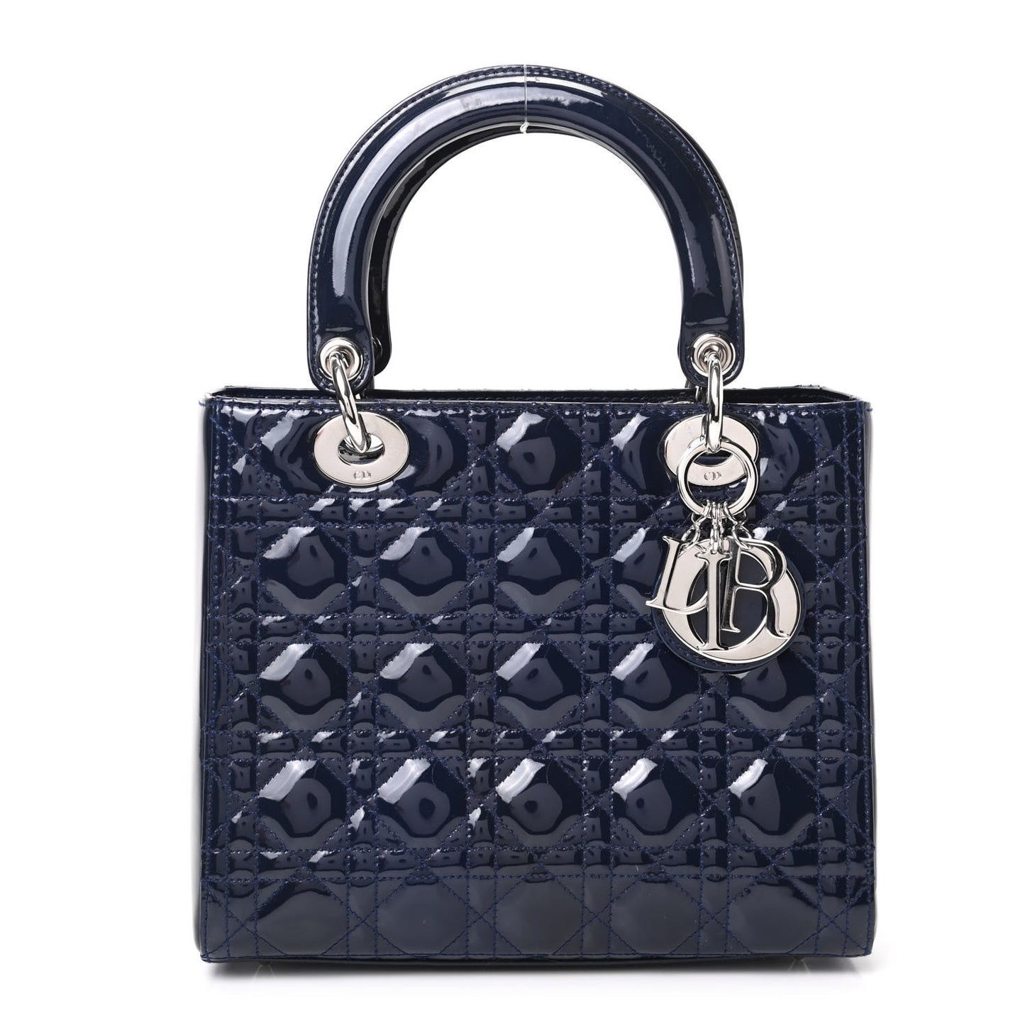 Patent Cannage Medium Lady Dior Navy Blue