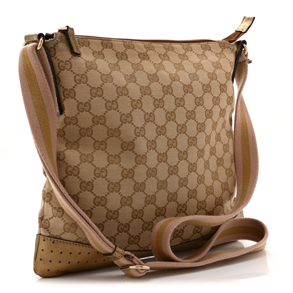 Monogram Calfskin Perforated Medium Flat Messenger Bag Pink