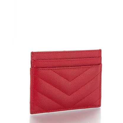 Saint Laurent Grain De Poudre Matelasse Chevron Card Case New Red 3 of 6