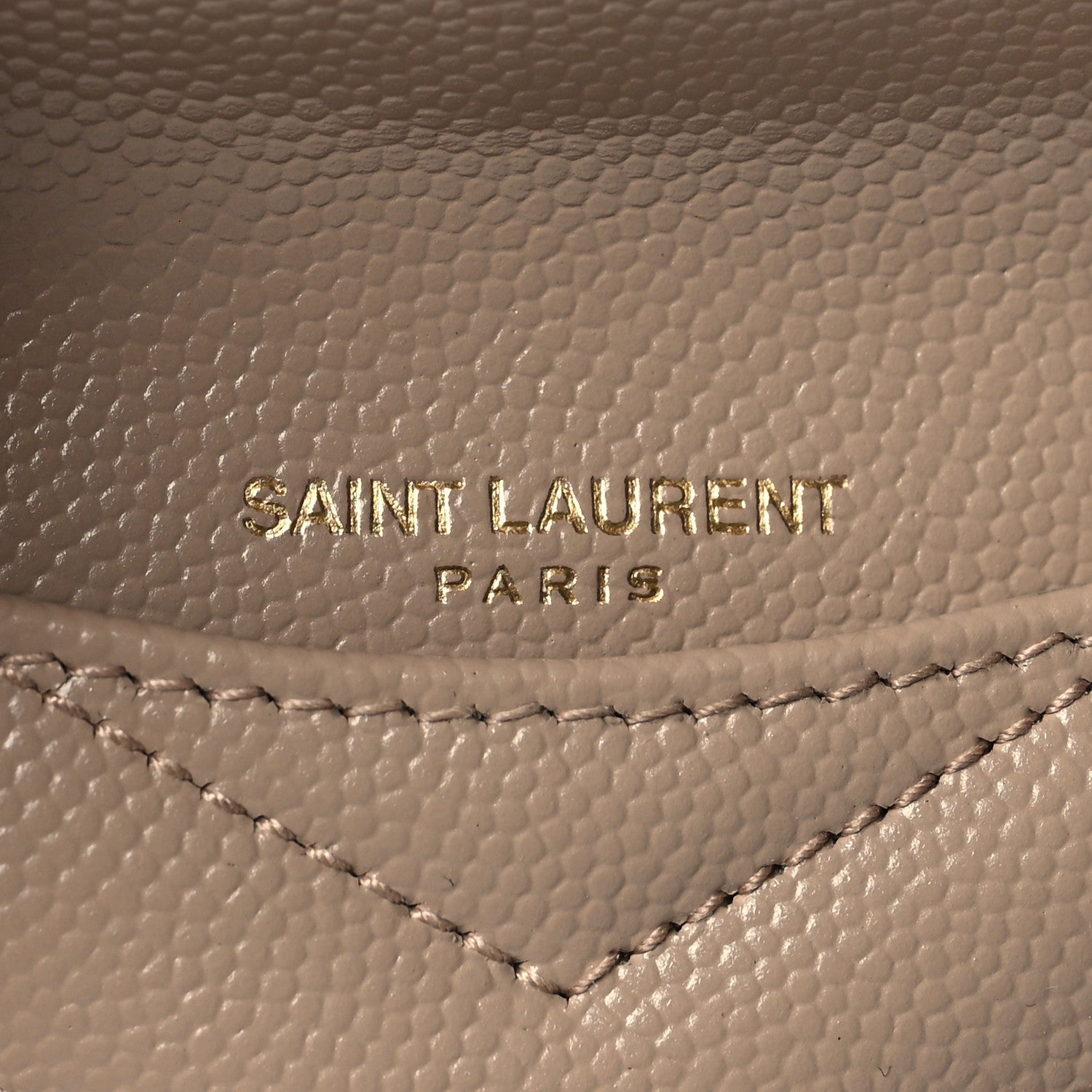 Saint Laurent Grain De Poudre Matelasse Chevron Monogram Compact Wallet Dark Beige 6 of 7
