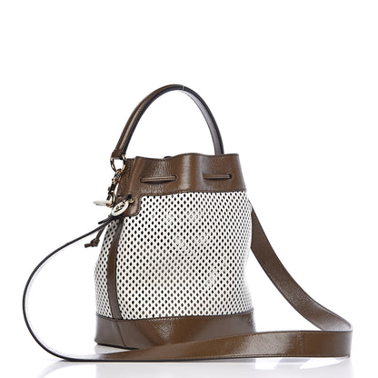 Fendi Vitello Liberty Glossy Lambskin F is Fendi Perforated Large Mon Tresor Bucket Bag White Ice Rust Maya 3 of 11