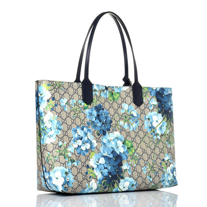 Gucci GG Supreme Monogram Blooms Medium Reversible Tote Beige Blue Navy 5 of 16
