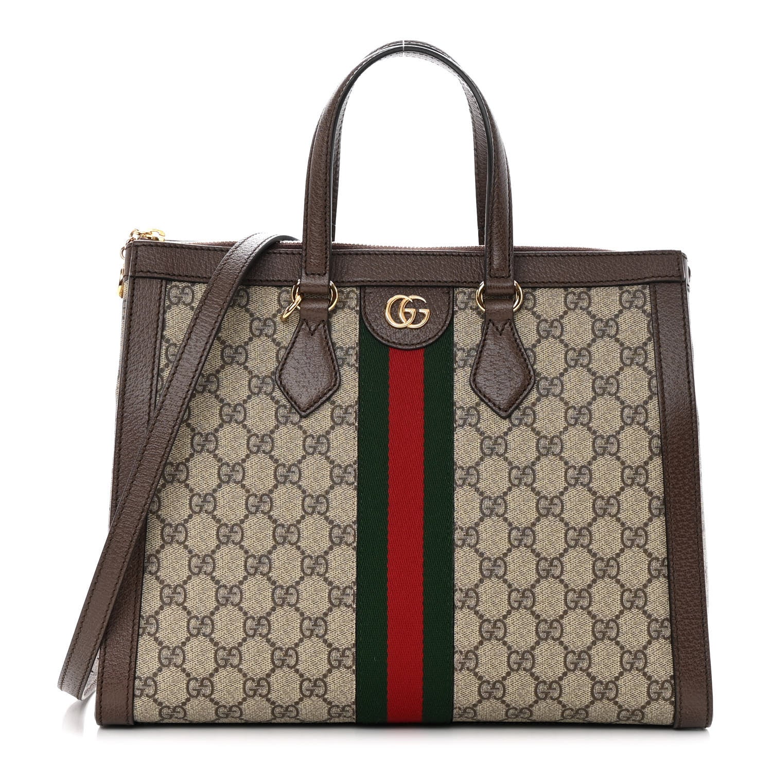 Gucci GG Supreme Monogram Web Medium Ophidia Tote Bag Brown 1 of 16