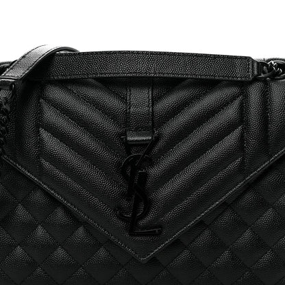 Saint Laurent Grain De Poudre Textured Mixed Matelasse Triquilt Medium Monogram Monochrome Satchel Black 9 of 11