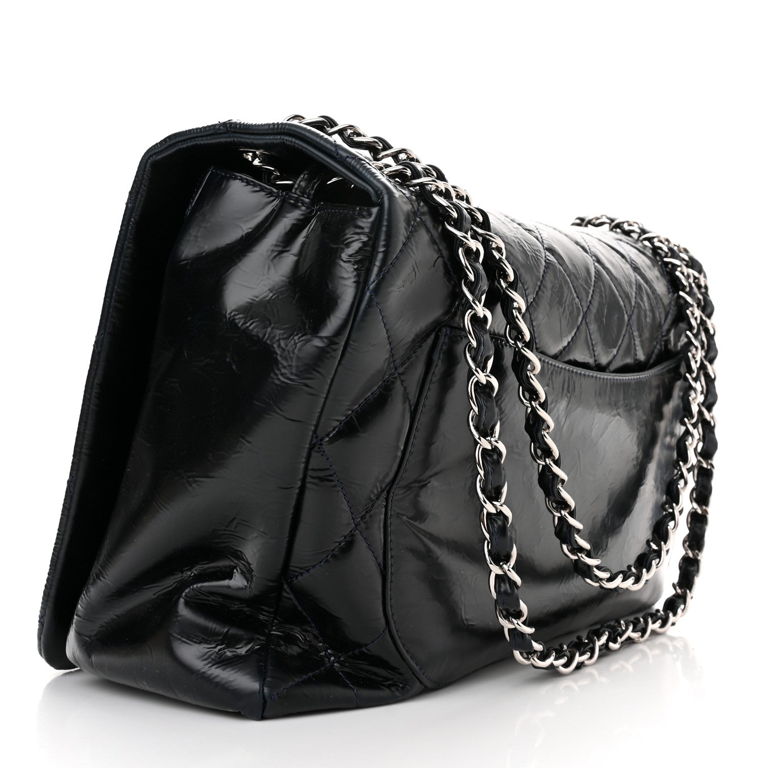 Chanel Glazed Calfskin Quilted CC XL Single Flap Navy 2 of 9
