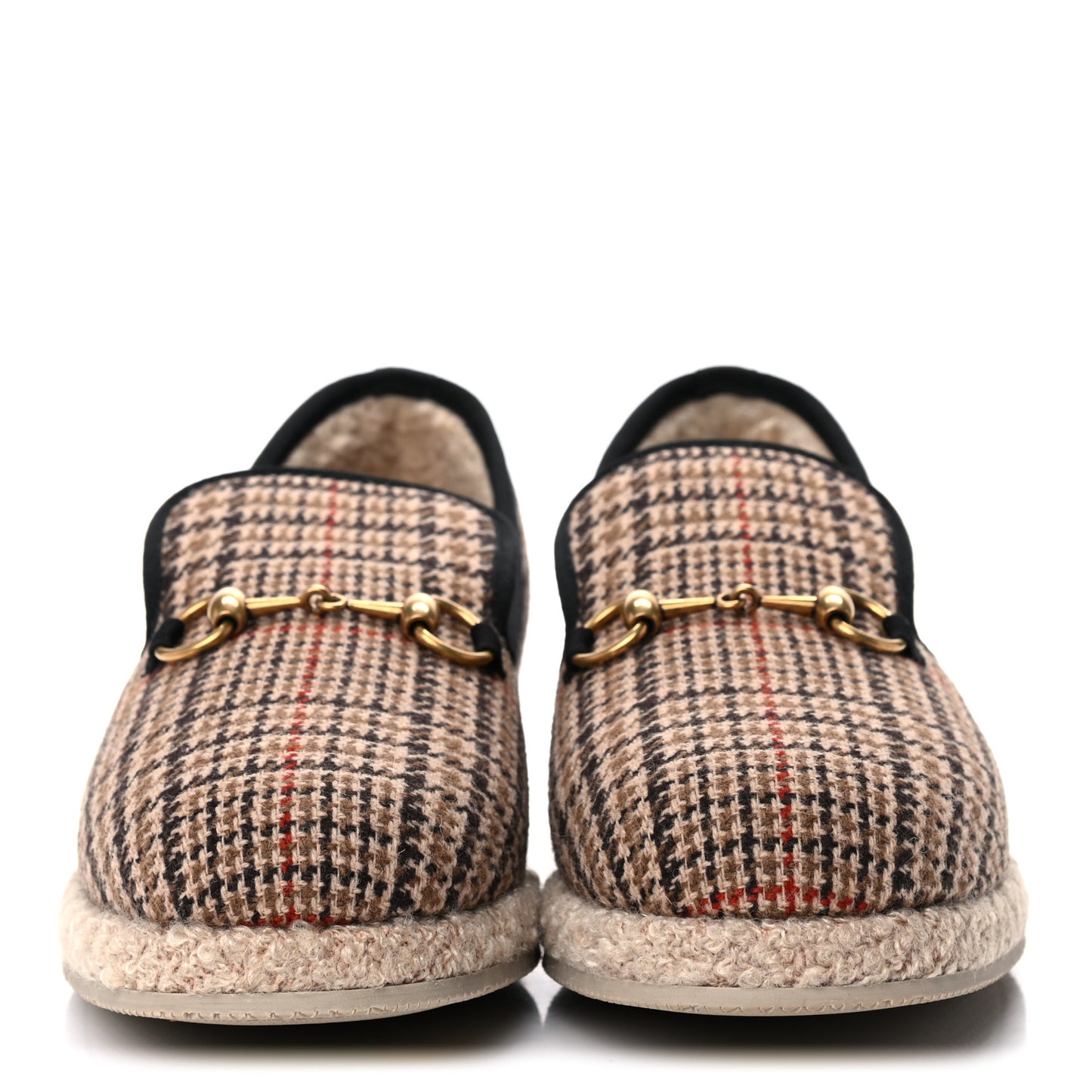 Wool Tweed Plaid Houndstooth Mens Fria Horsebit Loafers 8 Mahogany Black