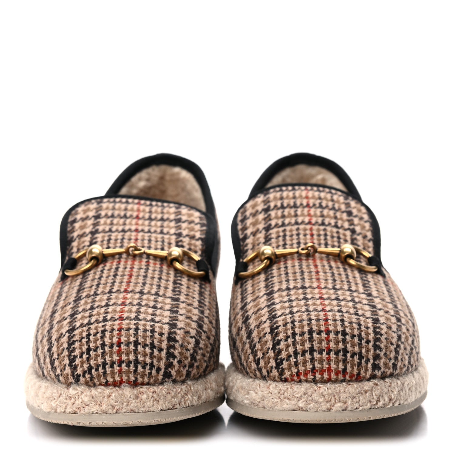 Gucci Wool Tweed Plaid Houndstooth Mens Fria Horsebit Loafers 8 Mahogany Black 2 of 8