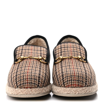 Gucci Wool Tweed Plaid Houndstooth Mens Fria Horsebit Loafers 8 Mahogany Black 2 of 8
