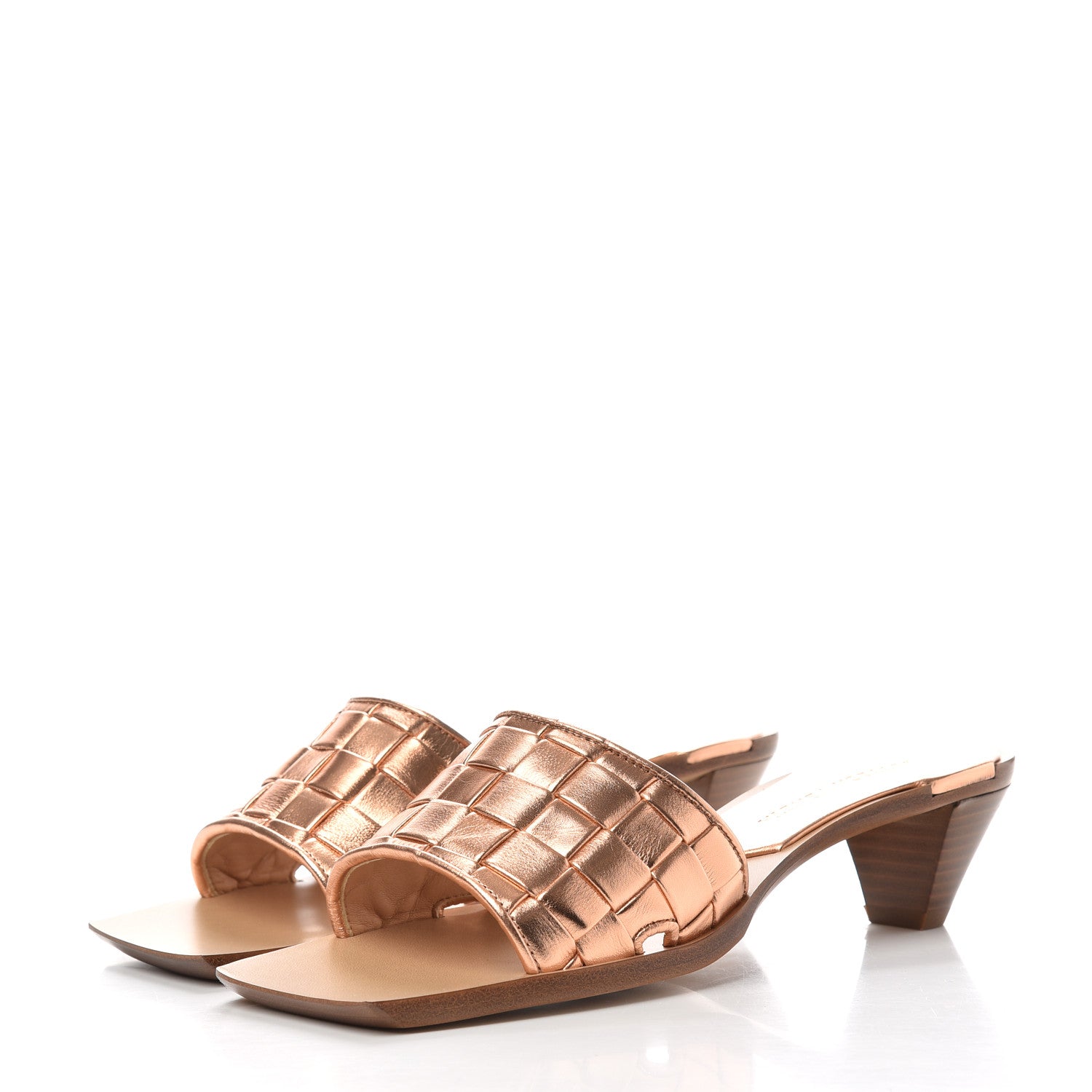 Bottega Veneta Metallic Nappa Intrecciato Heeled Sandals 36 Gold Peach 3 of 10
