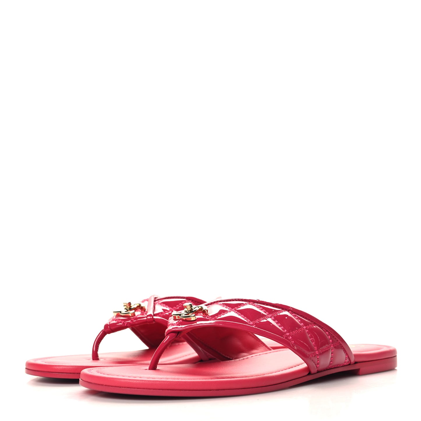 Patent Quilted CC Thong Sandals 40 Pink