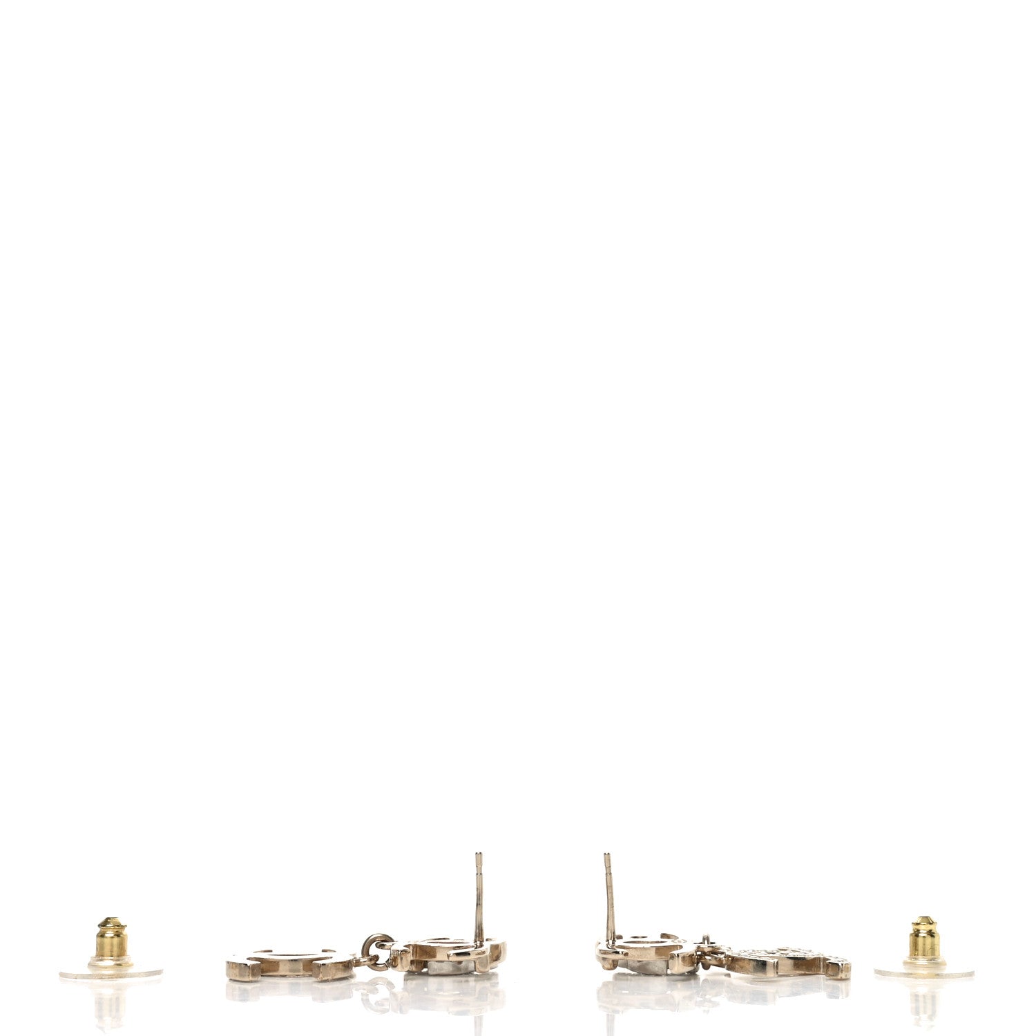 Chanel Crystal Pearl Double CC Drop Earrings Gold Silver 3 of 3