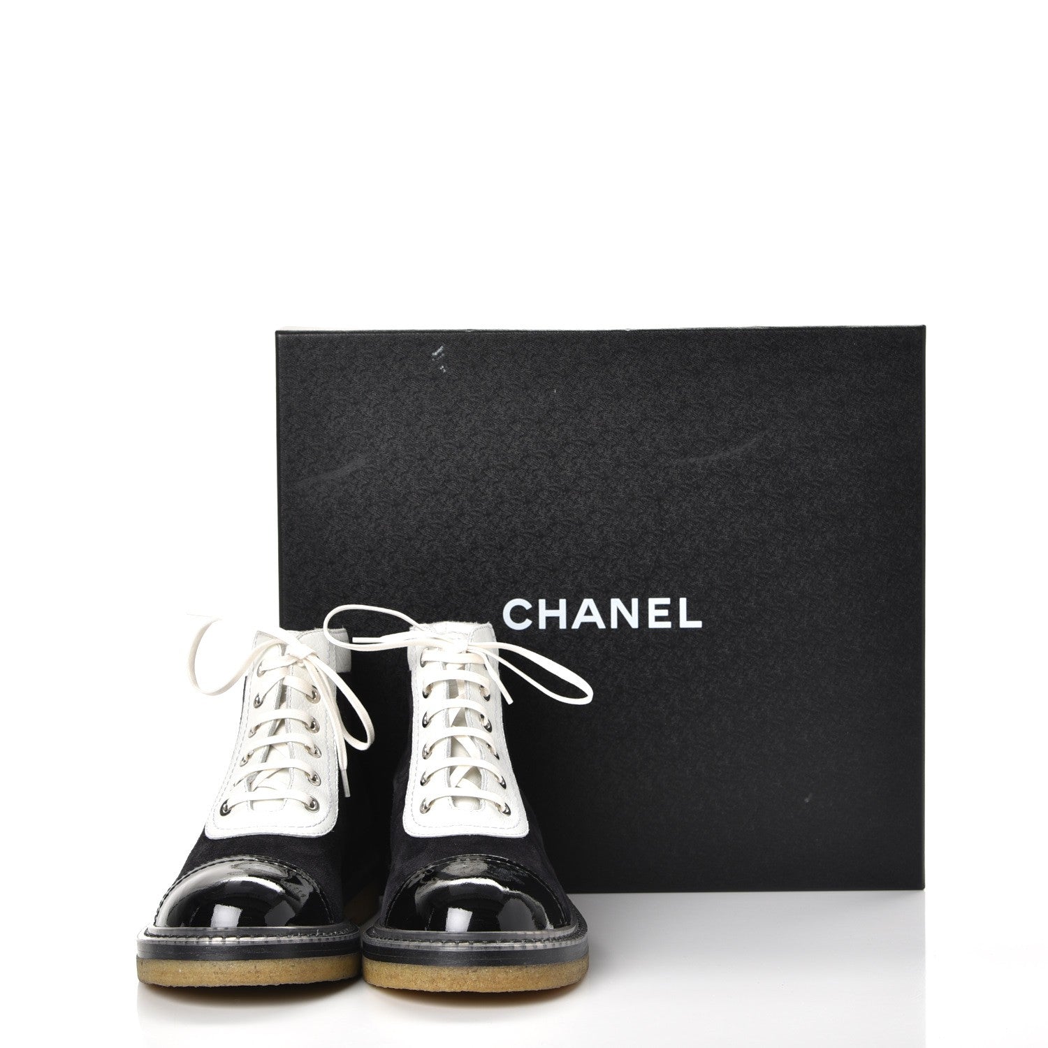 Chanel Suede Patent Calfskin Lace Up Short Boots 36.5 Black 11 of 11