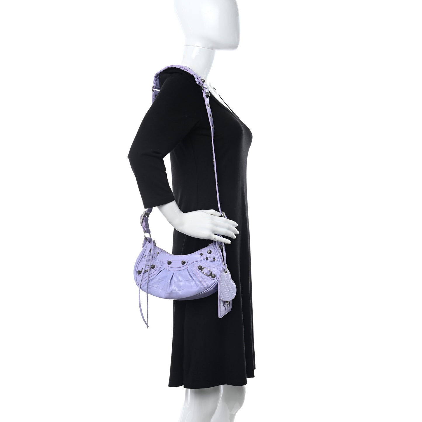 Extra Supple Calfskin Crocodile Embossed Le Cagole Shoulder Bag XS Lilac