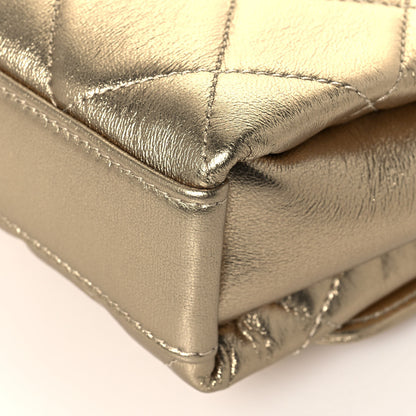 Chanel Metallic Lambskin Quilted Mini CC Crystal Logo Chain Flap Gold 12 of 13