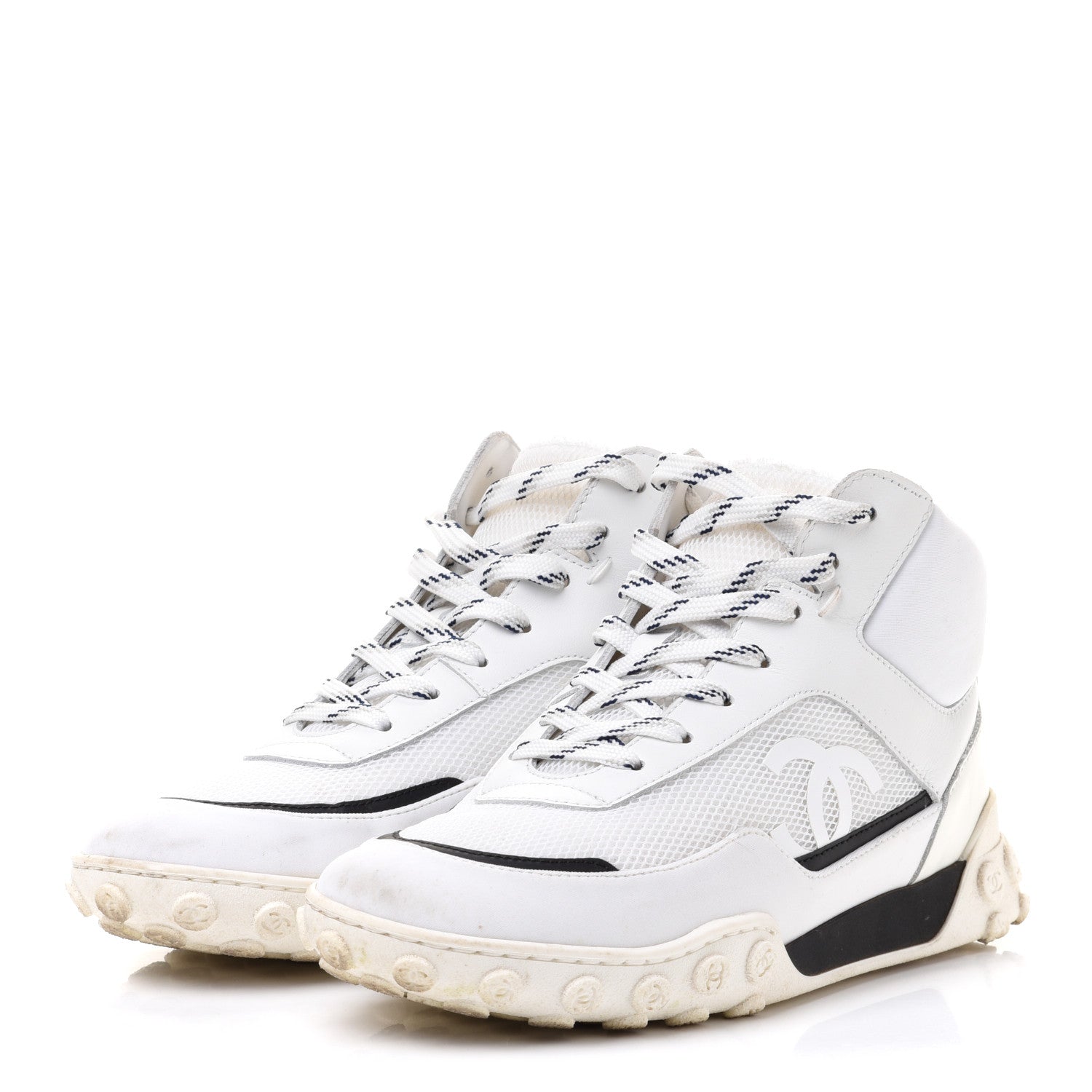 Chanel Calfskin Mesh Lycra Womens Logo High Top Sneakers 37 White 3 of 10