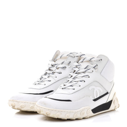 Chanel Calfskin Mesh Lycra Womens Logo High Top Sneakers 37 White 3 of 10