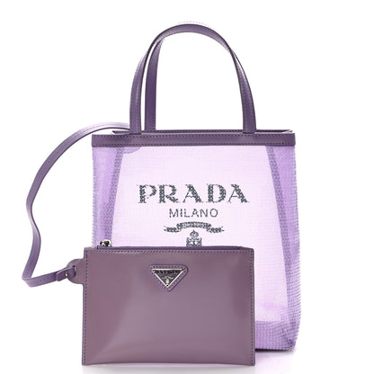 Prada Sequin Mesh Small Tote Bag Lilium 3 of 12