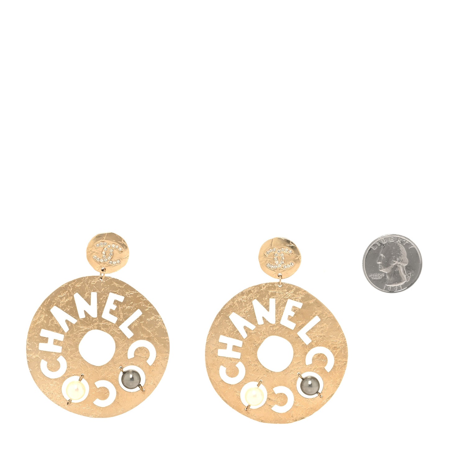 Crystal Pearl CC Papyrus Drop Earrings Gold Grey