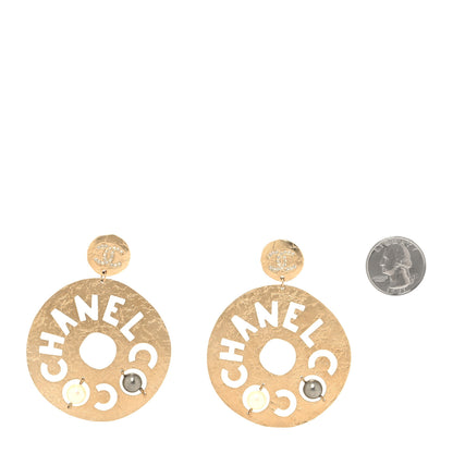 Chanel Crystal Pearl CC Papyrus Drop Earrings Gold Grey 2 of 5