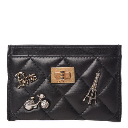 Chanel Aged Calfskin Quilted Lucky Charms Reissue Card Holder Black 1 of 8