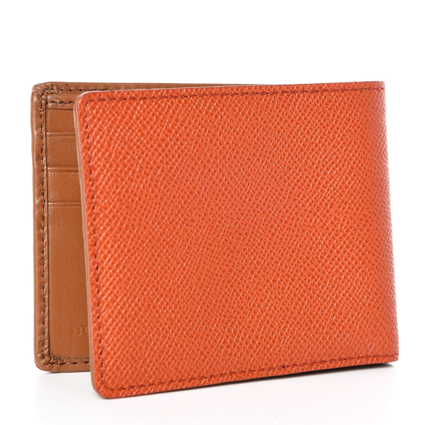 London Grainy Calfskin Bi-Fold Wallet Orange