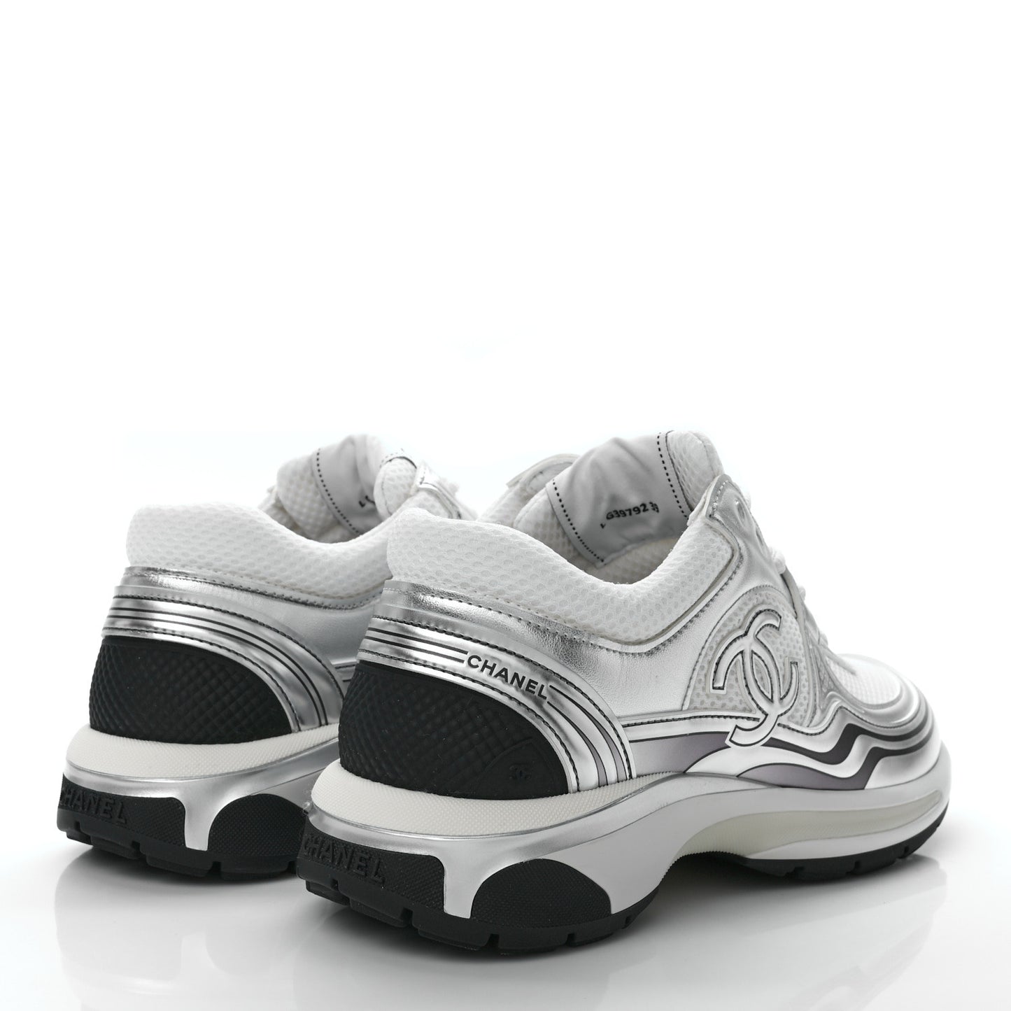 Fabric Laminated Calfskin Stretch CC Sneakers 39 White Silver