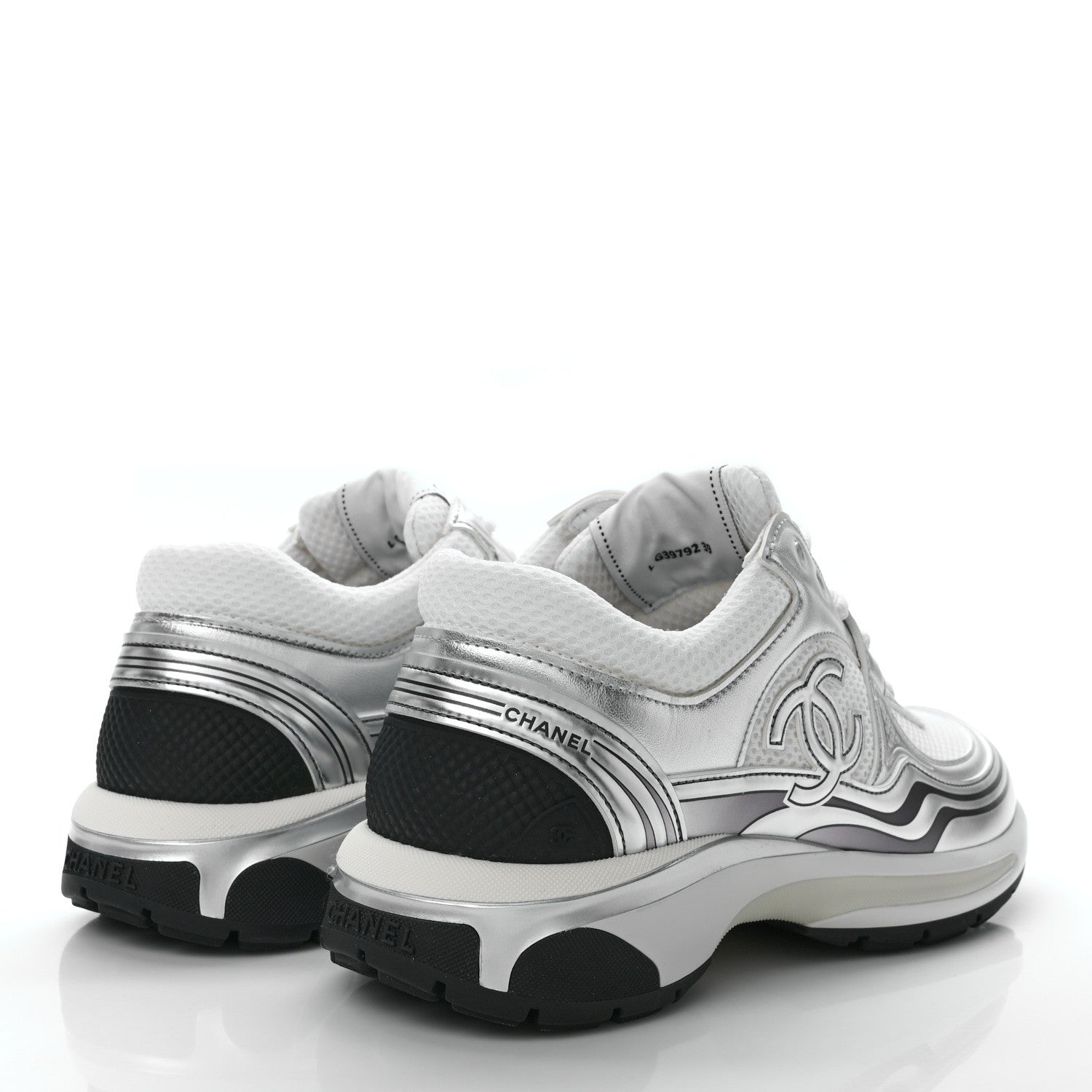Chanel Fabric Laminated Calfskin Stretch CC Sneakers 39 White Silver 8 of 20