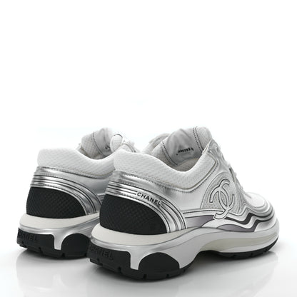 Chanel Fabric Laminated Calfskin Stretch CC Sneakers 39 White Silver 8 of 20