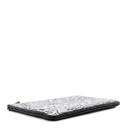Chanel Calfskin Camellia Embossed Quilted Medium Cosmetic Case Black 4 of 7