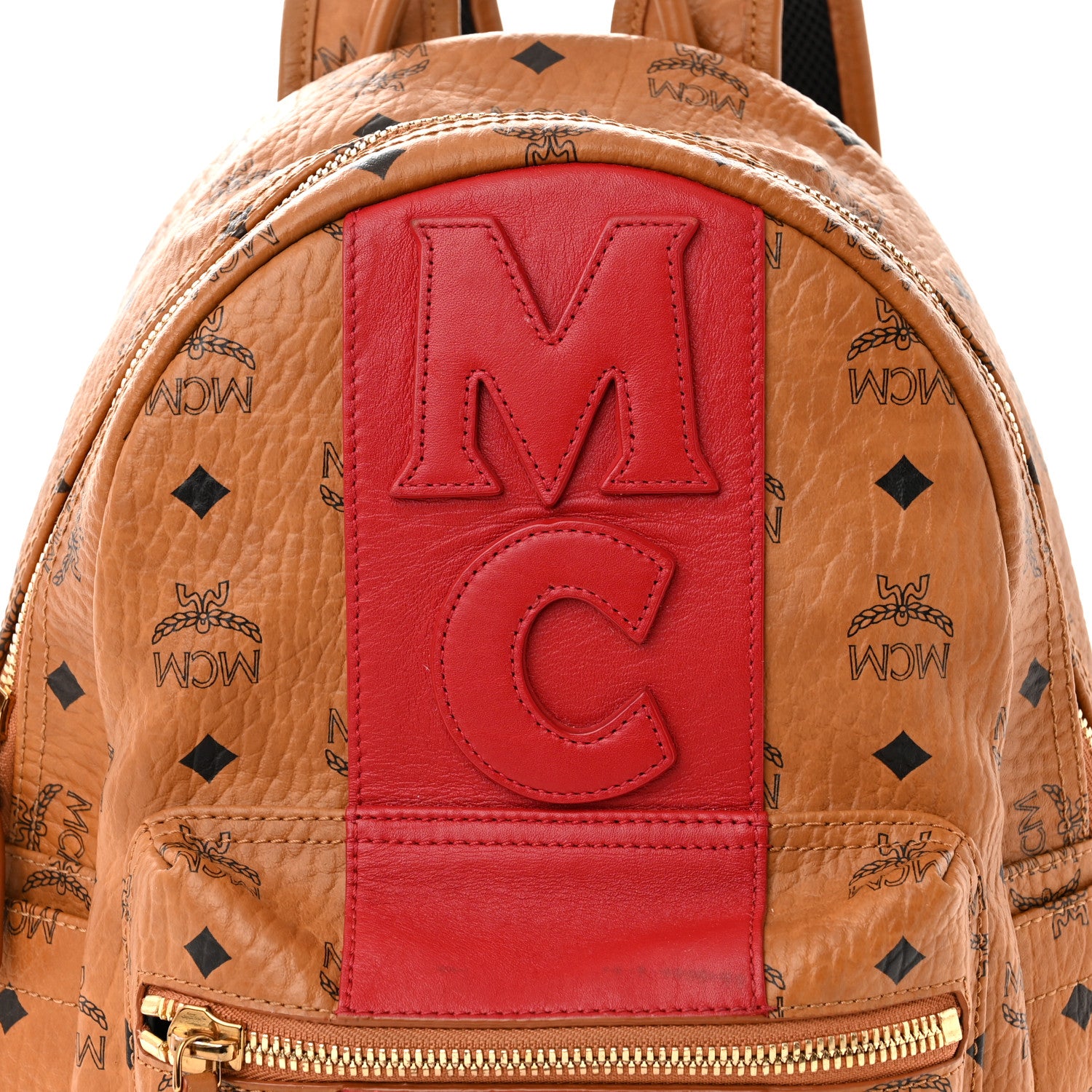 MCM Visetos Small Stark Logo Stripe Backpack Cognac Red 7 of 9