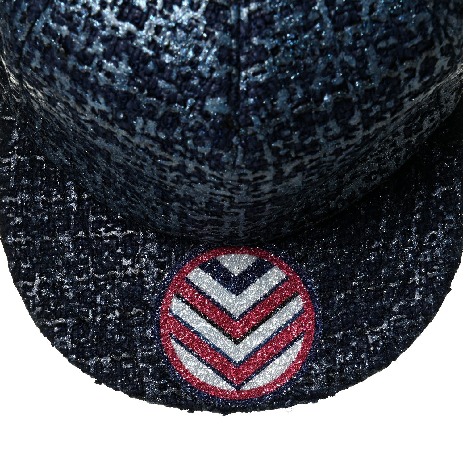 Chanel Glittered Tweed Cap Hat Navy Blue 5 of 6