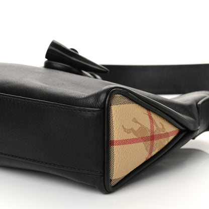 Burberry Grainy Calfskin Haymarket Check Horn Toggle Shoulder Bag Black 8 of 8