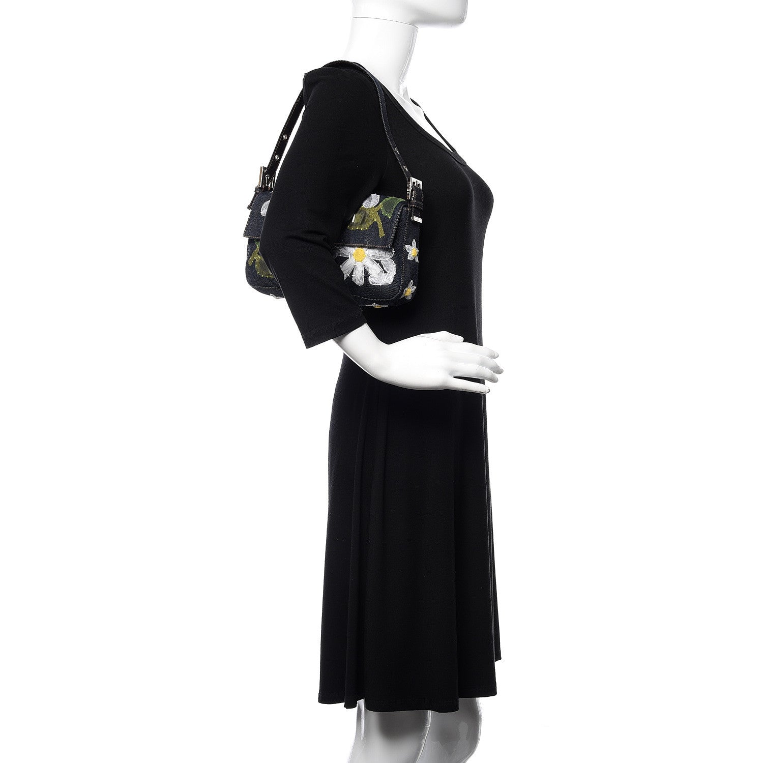 Fendi Denim Flower Applique Baguette Blue 2 of 13