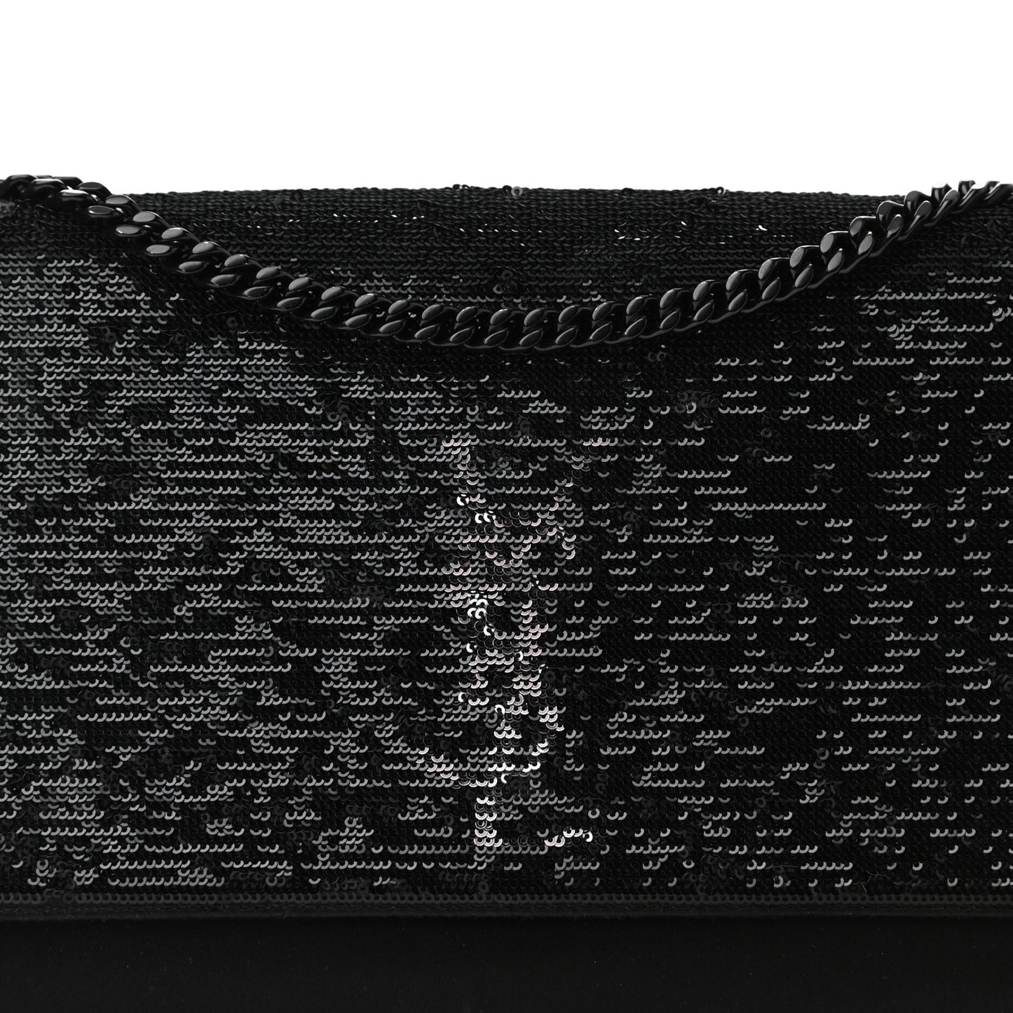 Sequin Flip Satin Monogram Kate Chain Wallet Black