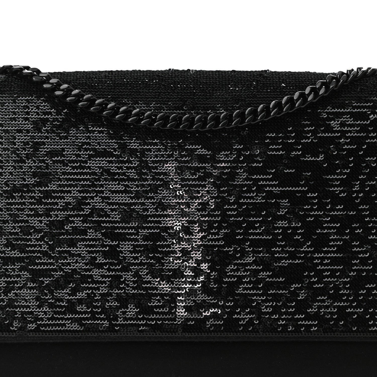 Saint Laurent Sequin Flip Satin Monogram Kate Chain Wallet Black 10 of 11