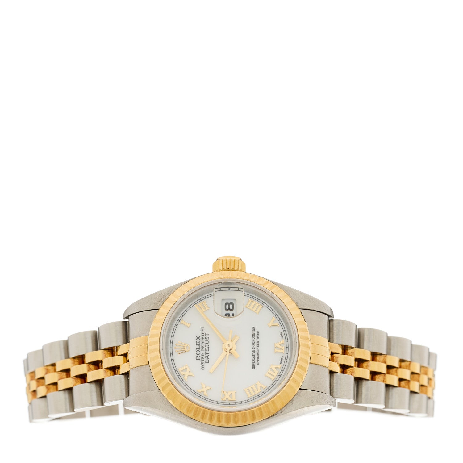 Rolex Stainless Steel 18K Yellow Gold 26mm Oyster Perpetual Datejust Watch White Roman 79173 2 of 4
