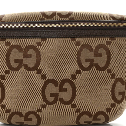 Gucci Monogram Jumbo GG Textured Dollar Calfskin Web Belt Bag Camel Ebony New Acero 7 of 9