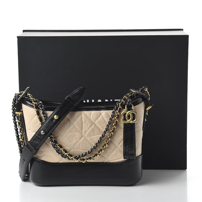 Chanel Aged Calfskin Quilted Small Gabrielle Hobo Beige Black 11 of 12