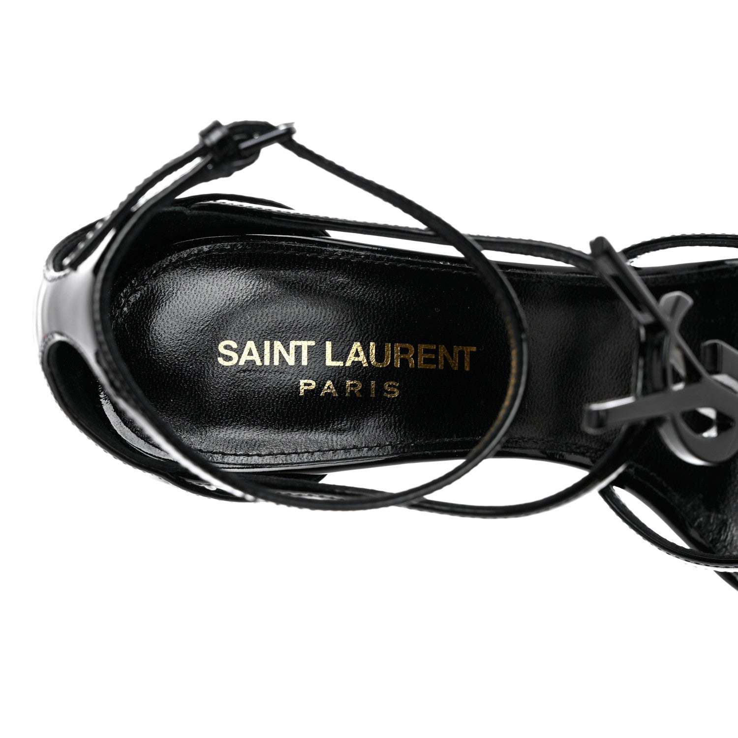 Saint Laurent Patent Cassandra 100 Ankle Strap Sandals 37.5 Black 7 of 13