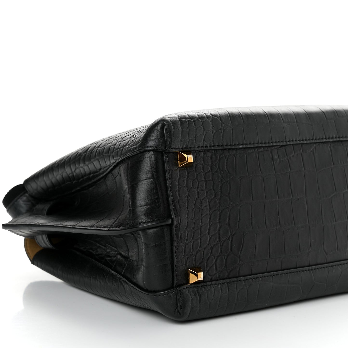 Calfskin Crocodile Embossed Medium Milla Tote Black