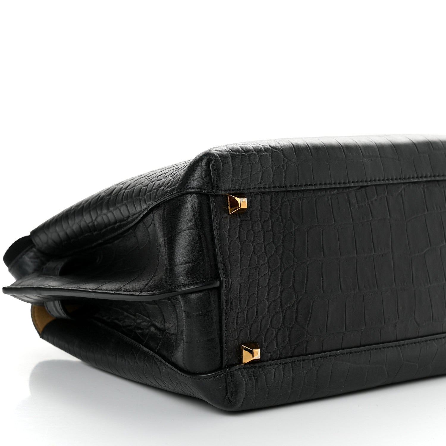 MCM Calfskin Crocodile Embossed Medium Milla Tote Black 9 of 10