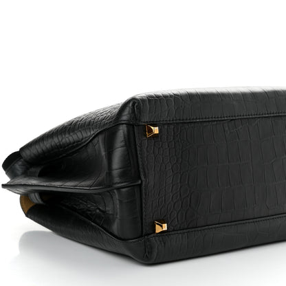 MCM Calfskin Crocodile Embossed Medium Milla Tote Black 9 of 10