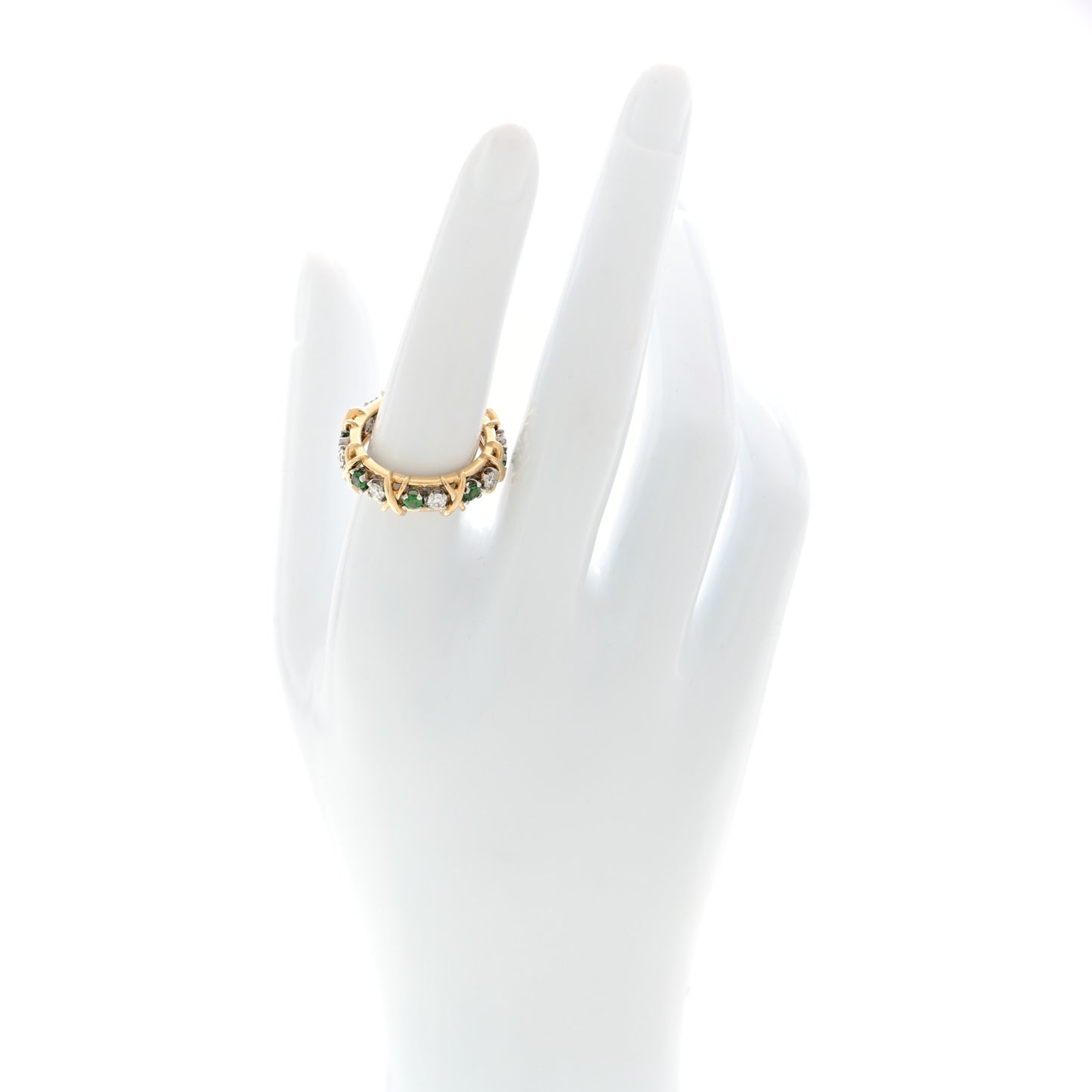 18K Yellow Gold Platinum Diamond Tsavorite Schlumberger Sixteen Stone Ring 55 7.25