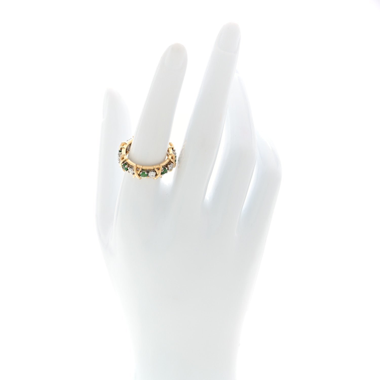 Tiffany 18K Yellow Gold Platinum Diamond Tsavorite Schlumberger Sixteen Stone Ring 55 7.25 2 of 6